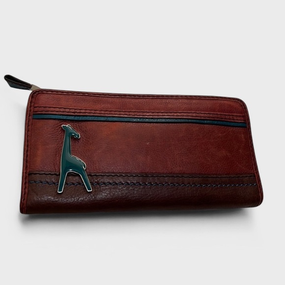 Fossil Handbags - Fossil Brown Leather Wallet Teal Giraffe Detail Bohemian w Fossil Dust Bag